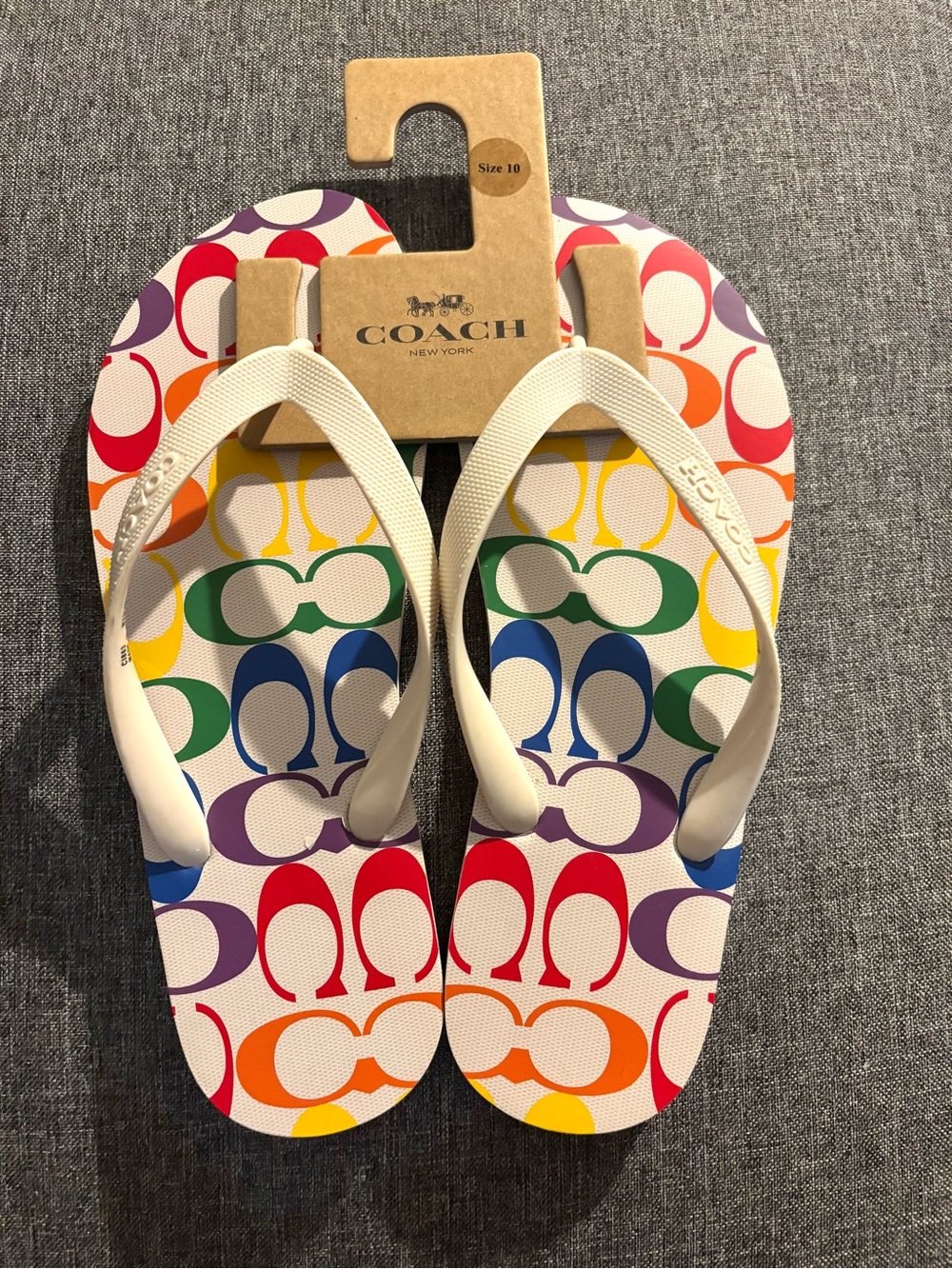 Coach Multicolor Signature Flip Flops with White Straps